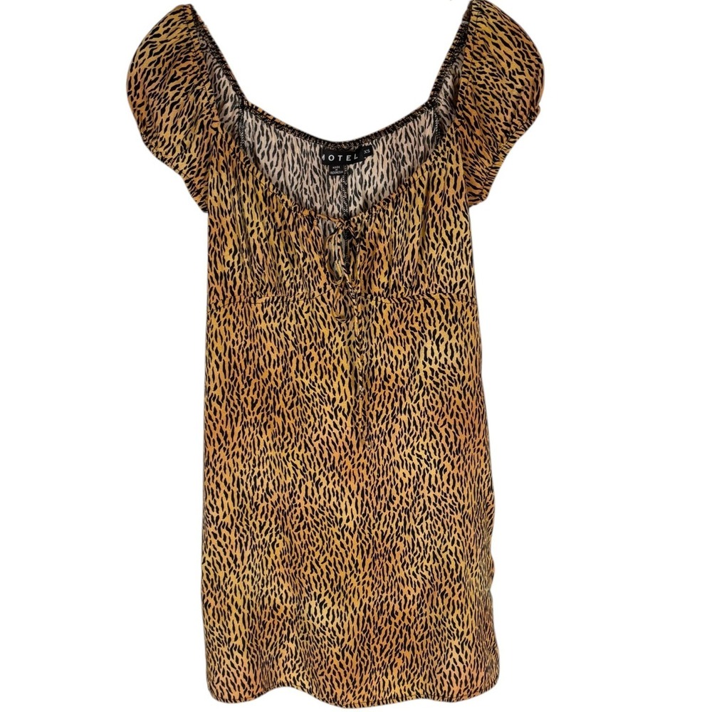 Motel Rocks Animal Print Mini Dress XS Babydoll Milkmaid Tea Coquette
